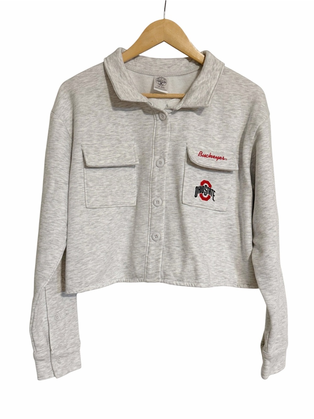 Ohio State Cropped Sweatshirt Gray Button Down Buckeyes Embroidery Size Medium